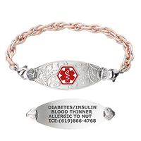 Divoti Custom Engraved Medical Alert Bracelets for Women, Stainless Steel Medical Bracelet, Medical ID Bracelet w/Free Engraving – Lovely Filigree Tag w/Inter-Mesh Rose Gold/Silver-Red-8.5"