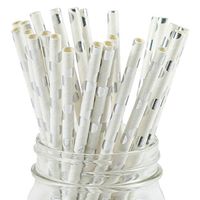 Paper Straws Silver Foil Polka Dot Pattern - Eco Friendly Wedding Straws - Dozens of Designs & Perfect For Any Party! Frozen Dessert Supplies - 50 Count