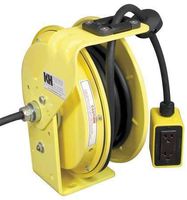KH Industries RTB Series ReelTuff Industrial Grade Retractable Power Cord Reel with Black Cable, 12/3 SJOW Cable Prewired with Four Receptacle Outlet Box, 20 Amp, 25' Length, Yellow Powder Coat Finish