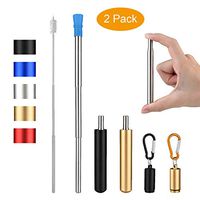 Btsgd Reusable Telescopic Stainless Steel Metal Straws Food-Grade Folding Drinking Straw with Case and KeyChain Easy to take(black/gold)