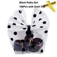 100 Pack Clear Cello Bags with Candy Cookie Bags 10 x 6 x 2.5 inch Clear Plastic Treat Bags Black Polka Dot Candy Bags for Cookie Candy Snack Wrapping Party Favor with Gold Twist Ties