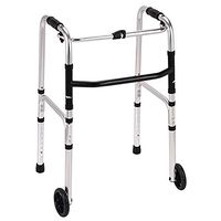 Folding Lightweight Aluminium Walking Frame Zimmer Walker with 2 Wheels -6 Levels Adjustable Height Non Slip Crutches Limited Mobility Aid Handicapped Disabled Users Forearm Support Walker