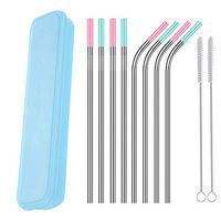 Vcenty Tube Reusable Stainless Steel Straws with Travel Case | Cleaning Brush | Eco Friendly Extra Long Metal Straws Drinking for 20/30 oz