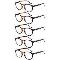 Reading Glasses 5 Pair Stylish Color Retro Round Spring Hinge Readers for Men and Women (5 Pack Tortoise, 3.00)