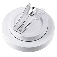 Disposable Plates with Cutlery - 125 Piece White Plastic Party Plates and Silverware for Weddings, Party, Baby Shower, Birthday, Holiday - Service for 25 Guests Disposable Dinnerware (White)