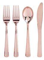 200 Piece Plastic Silverware Set | Rose Gold Cutlery | Disposable Flatware | 100 Forks 50 Spoons 50 Knives (50 Guests) by Bloomingoods