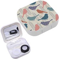 Portable Contact Lens Case Box Travel Kit Mirror + Bottle + Tweezers Container Holder [ Birds ]