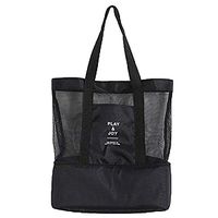 GrmeisLemc Shoulder Storage Bag Portable 2-Layers Mesh Breathable Thermal Insulated Tote Large Capacity Picnic Pouch - Black