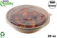 500 Count - EcoQuality 29oz Round Disposable Bowls with Microwavable Lids Natural Sugarcane Bagasse Bamboo Fibers Sturdy Compostable Eco Friendly Environmental Paper Plastic Bowl Alternative Tree Free