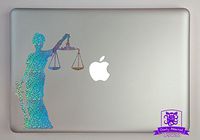 Overly Attached Decals Lady Justice Specialty Vinyl Decal Sized to Fit A 13" Laptop - Silver Metal Flake