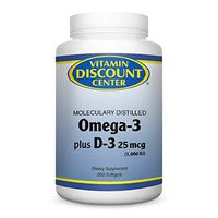 Vitamin Discount Center - Omega-3 Plus D-3 1000 I.U. - Benefits The Cardiovascular System and Supports Hair, Nails and Skin - 200 Softgels