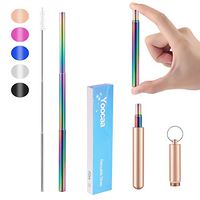 Reusable Telescopic Travel Metal Straws, Yoocaa Portable Stainless Steel Food-grade Drinking Straws with Aluminum Case, Dishwasher Safe with Cleaning Brush（Gold）