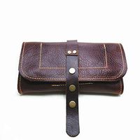 Smilepunk Traditional Genuine Leather Roll Up Tobacco Smoking Rolling Pouch Handmade Holder Bag Organize Case Gift for Mens (Brown)