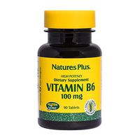 NaturesPlus Vitamin B6 (Pyridoxine HCI) - 100 mg, 90 Vegetarian Tablets - Energy & Metabolism Booster, Hair Skin & Nails, Memory, Mood, Immune System Support Supplement - Gluten-Free - 90 Servings