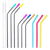 6 Pack Stainless Steel Straws with Tips and 3 Pack Silicone Collapsible Straws for 30oz/20oz Tumblers, 2 Cleaning Brush Included