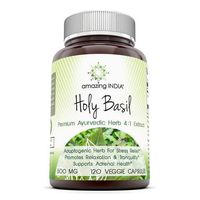 Amazing India Holy Basil Dietary Supplement - 500mg 120 Veggie Capsules (Non-GMO) Per Bottle - 100% Pure Tulsi (Ocimum Sanctum) Leaf Extract 4:1 Concentrate - Promotes Calm and Wellness