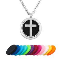 Third Time Charm Aromatherapy Essential Oil Diffuser Necklace Stainless Steel Cross Locket Pendant,12 Refill Pads