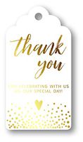 Summer-Ray 50pcs Gold Foil Hot Stamping White Royale Thank You for Celebrating with Us Wedding Favor Gift Tags