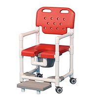 IPU ELT817 P FR Elite Rolling Shower Commode Chair for use over existing Toilet, Bedside, and in the Shower (Red)