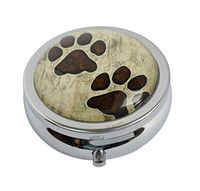 Halulu Grungy Pet Paw Prints Custom Fashion Round Glass Pill Case 2.1 Inch Tablet Holder Storage Bag Wallet