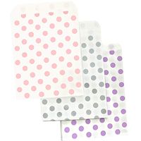 Paper Treat Sacks - Polka Dot Favor Bags - Pink Silver Lavender - 5.5 x 7.5 Inches - 96 Pack