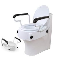 GHzzY Raised Toilet Seat - 3 Height Adjustable Elevated Toilet Seat for Elderly & Disabled - Commode Booster Seat with Lid & Removable Arms