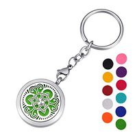 HOUSWEETY Aromatherapy Essential Oil Diffuser Key Chain - Stainless Steel Locket Keychain,11 Refill Pads(Engraving)