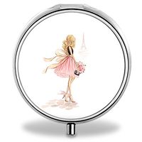 Girl Pill Case, Round Stainless Drug Organizer Container Medicine Cover for Pocket Daily&Weekly