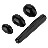4Pcs Yoni Egg Massage Stick Set Made of Obsidian Gemstone/Rose Quartz, drilled for Female Vaginal Muscle Tight Kegel Exercise, Yoni Muscles Massage to Gain Better Bladder Control (01)