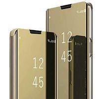 Case Compatible with Oppo Renoz Case, Luxury Ultra-Thin Translucent View Window Stand Plastic Mirror Flip Case Hard Plastic case 360 Degree Protective Cover Bumper case for Oppo Renoz (Gold)