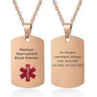 Medical Alert Necklace for Men Women Stainless Steel Engraved Medical ID Tag Emergency Med Alert Necklace for Men & Women Medical Alert Jewelry (Rose gold, Customize)