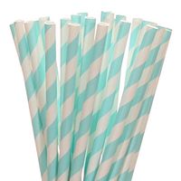 Light Blue Striped Paper Straws (75)