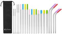 Extraw | Set of 16 Reusable Stainless Steel Smoothie/Shake, Regular and Extra Long Metal Straws with Cleaning Brush, Silicone Tips, and Travel Case | Eco Friendly | fits YETI Tervis RTIC Tumbler