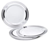 " OCCASIONS" 240 Plates Pack, Heavyweight Disposable Wedding Party Plastic Plates (6.25'' Dessert/Bread Plate, Palace in White & Silver)