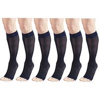 Sheer Compression Stockings, 15-20 mmHg, Women's Knee High Length, Open Toe, 20 Denier Navy X-Large (6 Pairs)