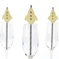Gold Glitter Rocket Ship Party Straws - No-Mess Real Gold Glitter Cut-Outs and Decorative Outer Space Baby Shower or Birthday Party Paper Straws - Set of 24