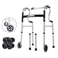 Lightweight Aluminum Frame, Wheeled Walker, Elderly Assisted Walker, Easy-to-fold Walker for Outdoor Sports and Travel (Send Wheels + 4 Foot Pads)