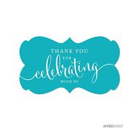 Andaz Press Fancy Frame Rectangular Label Stickers, Thank You for Celebrating with Us, Aqua Turquoise, 36-Pack
