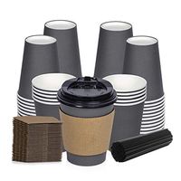 Savourio Coffee Cups with Lids – 12 Oz Disposable Coffee Cups 100 Pack Paper Cups with Stirring Straws, Lids, Sleeves, Hot Coffee Container – Tall Tea Cup to Go