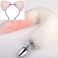 Fox Tail Ear Plug Pink Cat White 6 Styles Stainless Plush Cosplay Dress Lovely Gift for Women Party Costume Halloween Toy (D, Small)