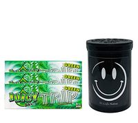 Herb Airtight Container Fresh Kettle with Juicy Jay's Green Trips 1.25 Flavored Hemp Rolling Papers 3 Count DC Crafts Nation- Happy Face