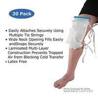 Refillable Ice Bags Our Ice Pack has an Easy Fill Wide Neck Opening. Convenient 4 Tie Strings | Latex Free | 20 Pack | (Available in 3, 5 & 20 Pack)