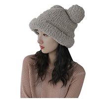 Theoylos Women's Beanie Hat Soft Warm Knit Hat Winter Hat with Fleece Lining Ladies Soft Two Pompom Skull Cap Beige