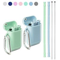 Yoocaa Reusable Silicone Collapsible Straws -2 Pack Portable Drinking Straw with Carrying Case and Cleaning Brush, BPA Free -Green Blue