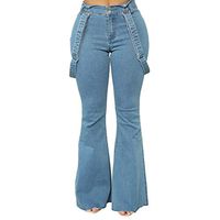Clearance Overall Wide Leg Stretch Denim Pants for Womens, Jiayit Women High Waist Zipper Jeans Button Strap Pants Trousers Bell-bottom Pants