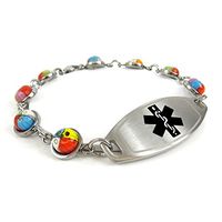 My Identity Doctor - Women's Medical Alert Bracelet with Engraving - 1cm Steel, Glass - Black - Wrist Size 8 Inch