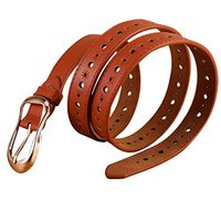 Tomppy Women Leather Skinny Belt Adjustable Slim Waist Belt with Metal Buckle Pure Color Waistband Belt for Dress Jeans (FREE, Brown)