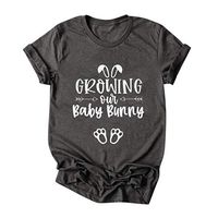 Eoeth Easter Growing Out Baby Bunny Top Blouse Women Plus Size Summer Letter Print O-Neck Short Sleeved T-Shirt Pullover