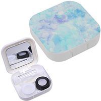 Portable Contact Lens Case Box Travel Kit Mirror + Bottle + Tweezers Container Holder [ Blue Watercolor Marble Stain ]