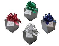 Glossy 4x4x4" Tuck Top Boxes, Satin 4" Pull Bows with Hang Tags | 12 Sets (Silver-Multi 4x4)